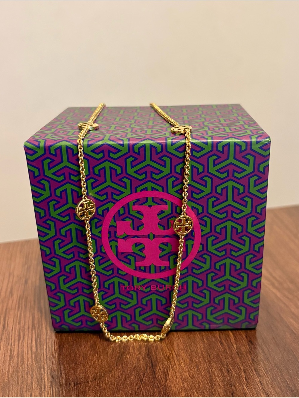 Tory Burch Gold Logo Station Long Necklace